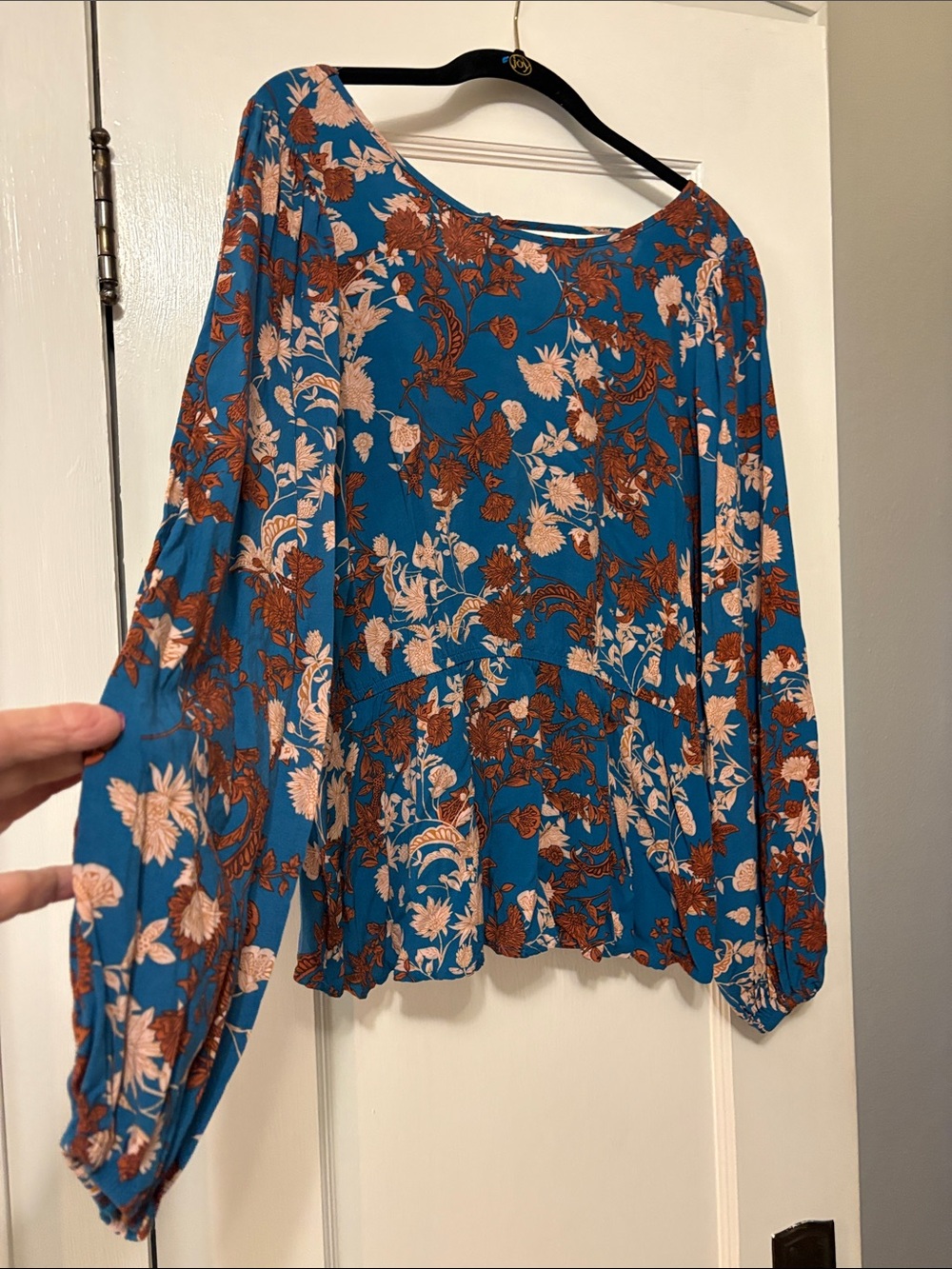 Andree Teal Floral Peasant Blouse